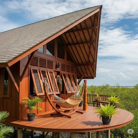 Desain Rumah Kayu Sederhana. Foto: Gemini