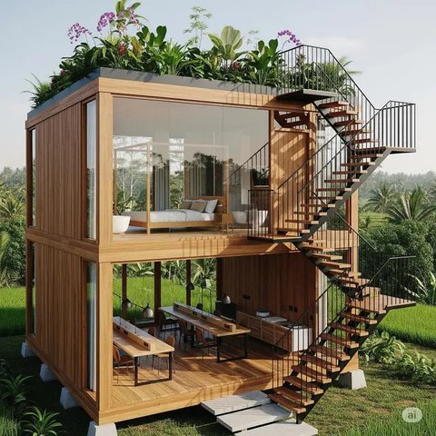 Desain Rumah Kayu Sederhana. Foto: Gemini