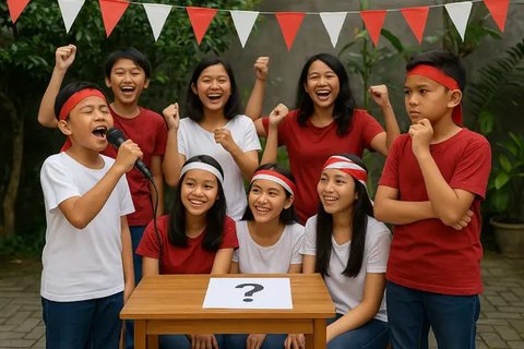Anak-anak mengikuti lomba makan kerupuk saat acara kegiatan tujuh belas Agustus di Cinere, Depok, Senin (17/8/2020). Warga di sejumlah kampung di wilayah Jabodetabek tetap melakukan beragam k