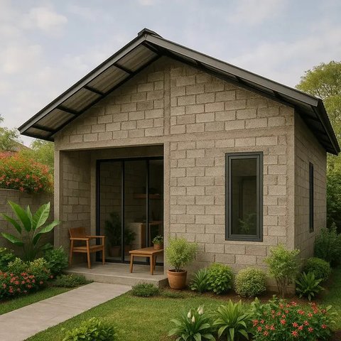 Model Rumah Sederhana Minimalis dari Batako Tanpa Plester 1 Lantai/AI