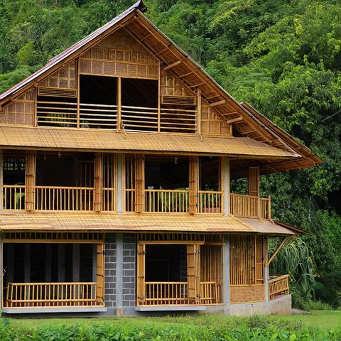 Model Rumah Bambu dan Batako Dua Lantai (Foto: ChatGPT)