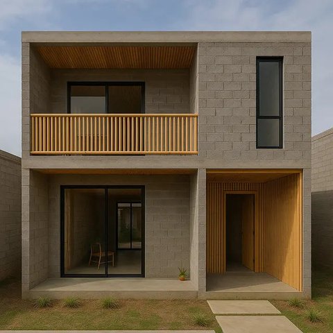 Model Rumah Bambu dan Batako Dua Lantai (Foto: ChatGPT)