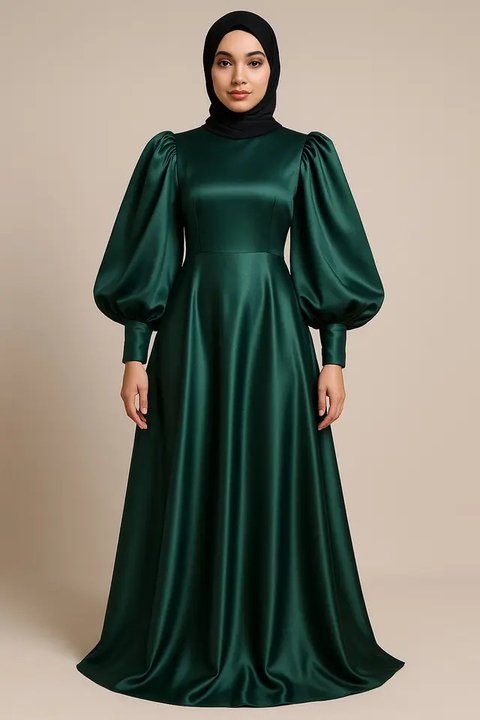 Model Long Dress Muslim Satin Silk yang Lagi Tren