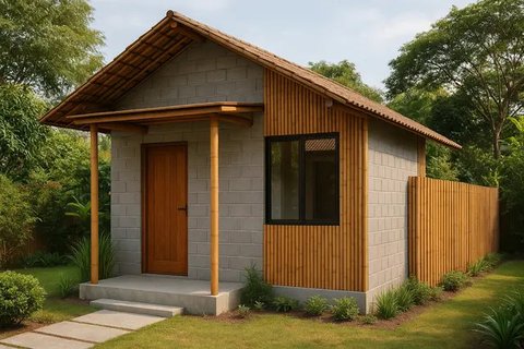 7 Model Rumah Kecil tapi Cantik dari Batako dan Bambu, Natural dan Terjangkau di 2025 (sumber:AI)