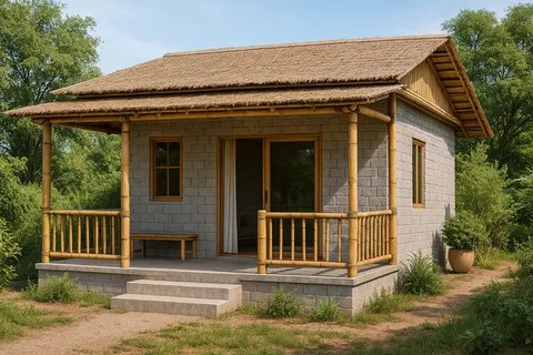 7 Model Rumah Kecil tapi Cantik dari Batako dan Bambu, Natural dan Terjangkau di 2025 (sumber:AI)