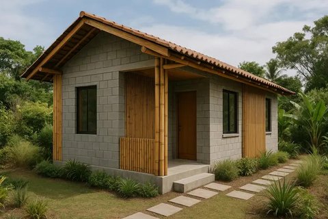 7 Model Rumah Kecil tapi Cantik dari Batako dan Bambu, Natural dan Terjangkau di 2025 (sumber:AI)