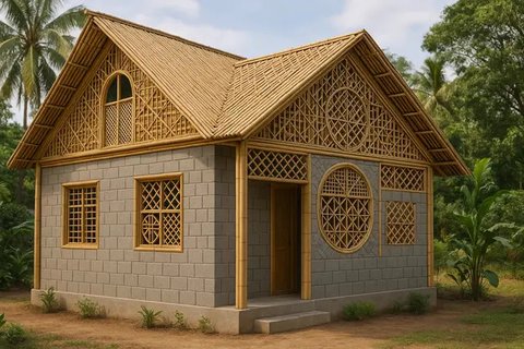7 Model Rumah Kecil tapi Cantik dari Batako dan Bambu, Natural dan Terjangkau di 2025 (sumber:AI)