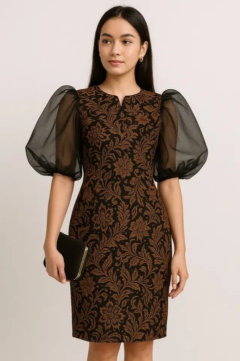 Model Dress Batik Kombinasi Lengan Organza/AI
