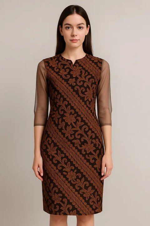 Model Dress Batik Kombinasi Lengan Organza/AI