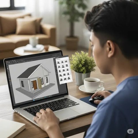Bikin Desain Rumah Sederhana 3D Warehouse. Foto: Gemini