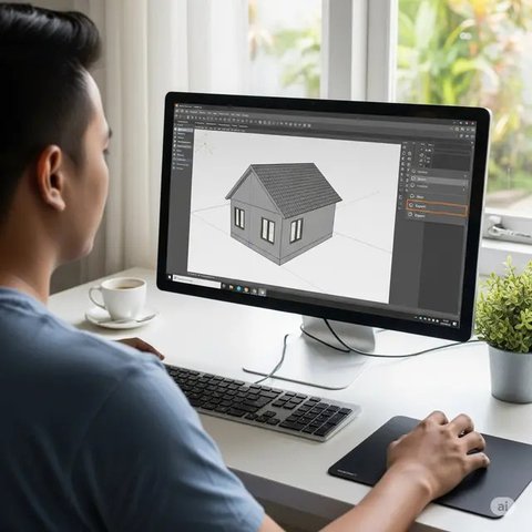 Bikin Desain Rumah Sederhana 3D Warehouse. Foto: Gemini