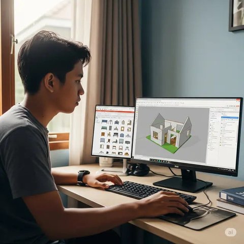 Bikin Desain Rumah Sederhana 3D Warehouse. Foto: Gemini