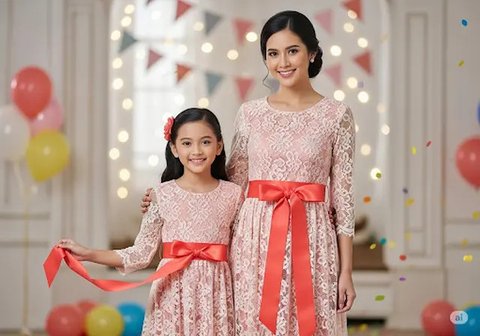 Baju Brokat Anak Kembaran dengan Ibu untuk Pesta (Sumber: gemini.com)