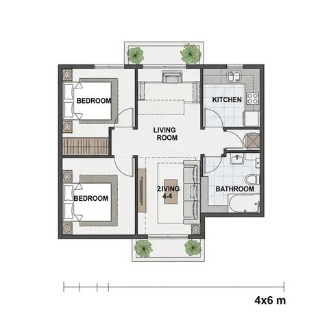 Inspirasi Desain Rumah Sederhana 4x6 Meter. Foto: Gemini