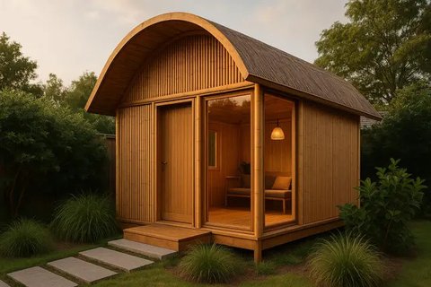 Desain Rumah Kecil dari Kayu dan Bambu yang Tetap Modern (created by AI)