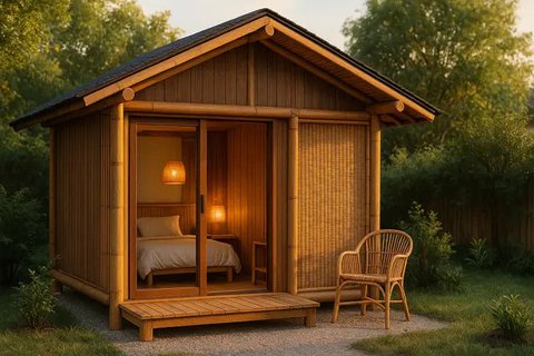 Desain Rumah Kecil dari Kayu dan Bambu yang Tetap Modern (created by AI)