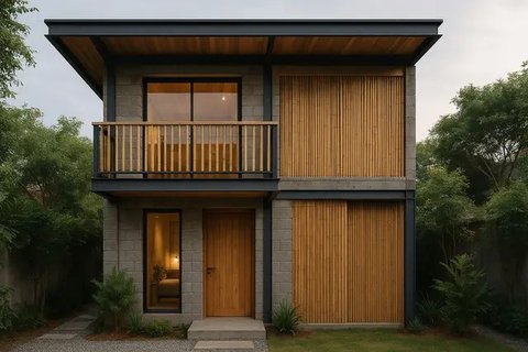 Desain Rumah Kecil dari Kayu dan Bambu yang Tetap Modern (created by AI)