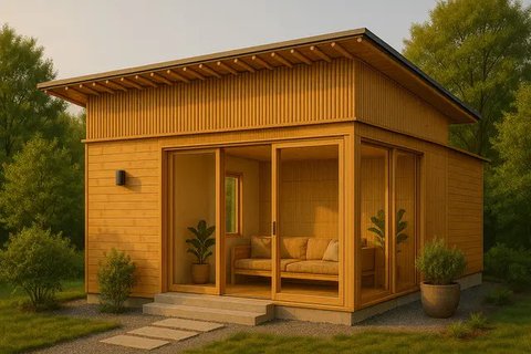 Desain Rumah Kecil dari Kayu dan Bambu yang Tetap Modern (created by AI)