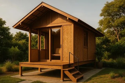 Desain Rumah Kecil dari Kayu dan Bambu yang Tetap Modern (created by AI)