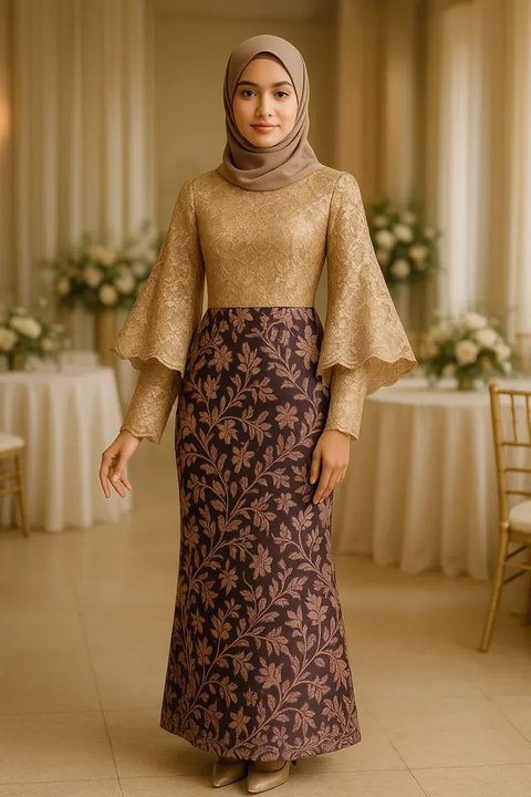 Model Batik Brokat Kombinasi Lengan Kupu Kupu (created by AI)