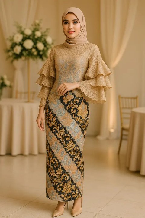 Model Batik Brokat Kombinasi Lengan Kupu Kupu (created by AI)