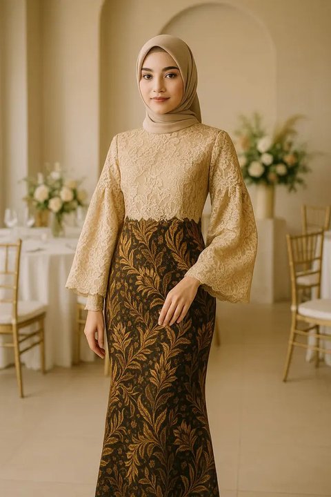 Model Batik Brokat Kombinasi Lengan Kupu Kupu (created by AI)