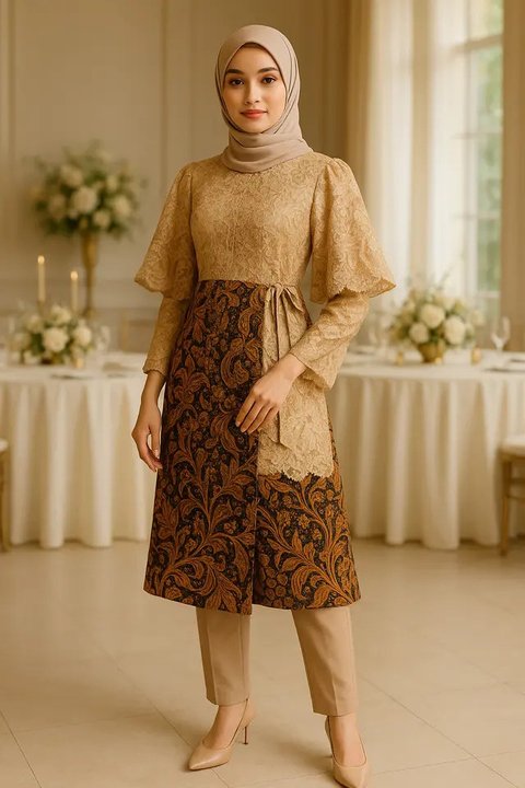 Model Batik Brokat Kombinasi Lengan Kupu Kupu (created by AI)