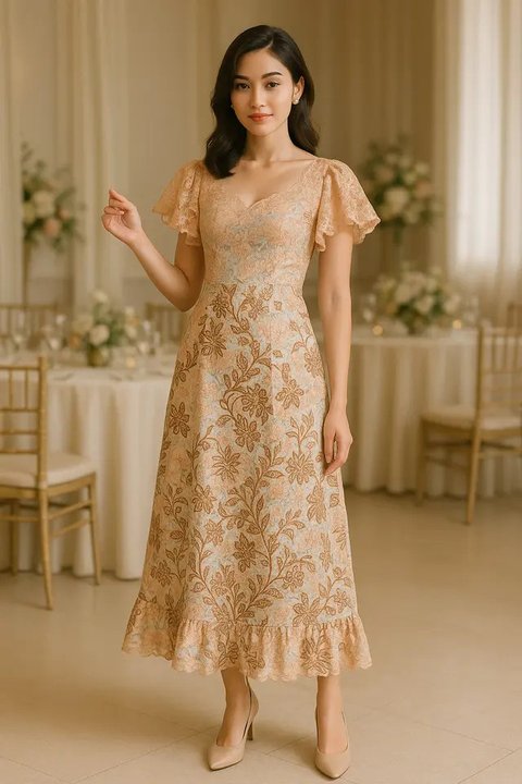 Model Batik Brokat Kombinasi Lengan Kupu Kupu (created by AI)