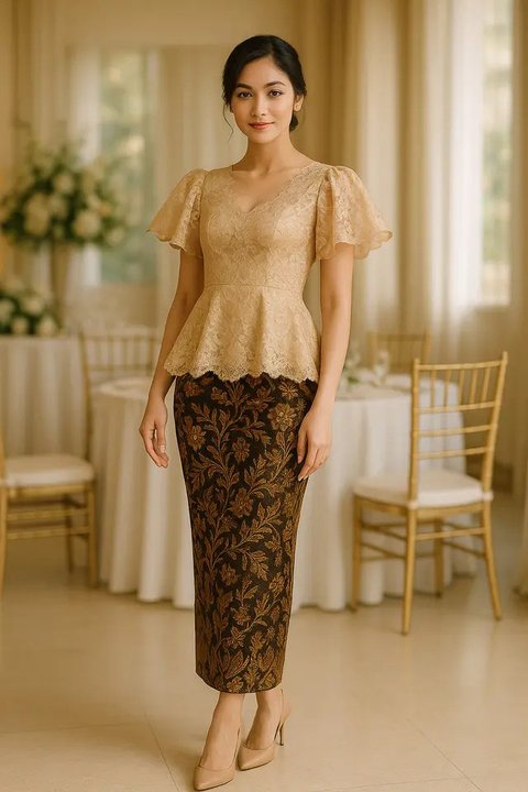 Model Batik Brokat Kombinasi Lengan Kupu Kupu (created by AI)