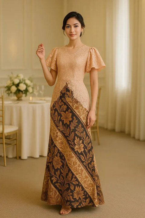 Model Batik Brokat Kombinasi Lengan Kupu Kupu (created by AI)