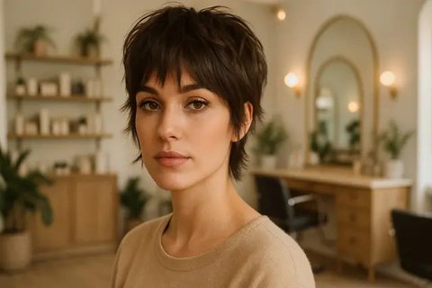 Model Rambut Shag Modern dengan Curtain Bangs (created by AI)