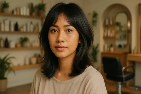 Model Rambut Shag Modern dengan Curtain Bangs (created by AI)