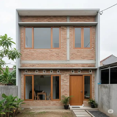 Rumah Bambu dan Batako Gaya Tropis dengan Teras Luas (Gemini AI)