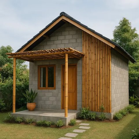 Model Rumah Kecil Tapi Cantik 4x6 Meter dari Batako dan Bambu/AI