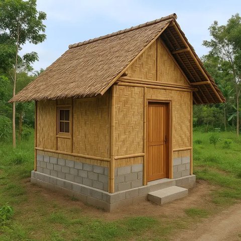 Model Rumah Kecil Tapi Cantik 4x6 Meter dari Batako dan Bambu/AI