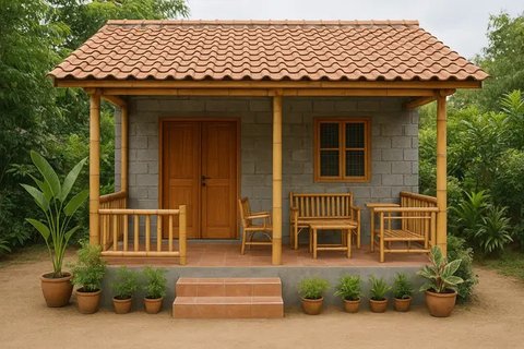 Model Rumah Kecil Tapi Cantik 4x6 Meter dari Batako dan Bambu/AI