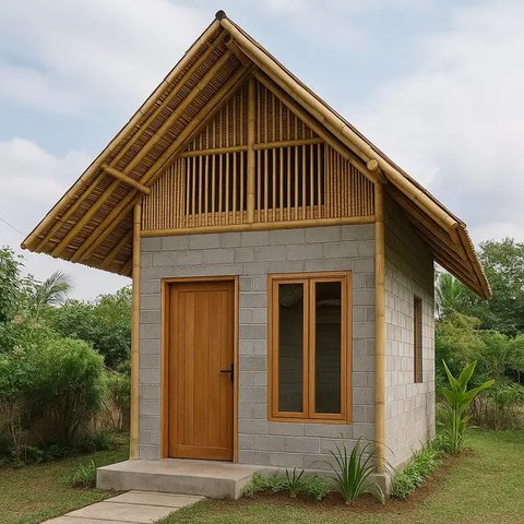 Model Rumah Kecil Tapi Cantik 4x6 Meter dari Batako dan Bambu/AI