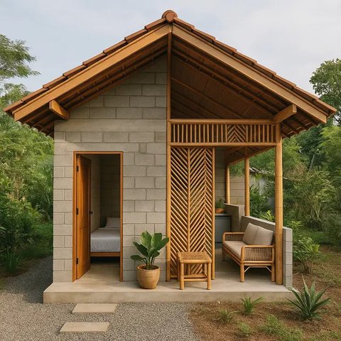 Model Rumah Kecil Tapi Cantik 4x6 Meter dari Batako dan Bambu/AI