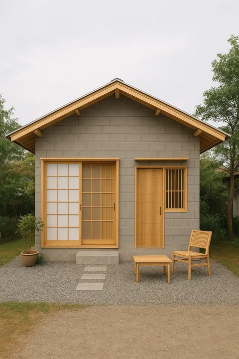 Model Rumah Kecil Tapi Cantik 4x6 Meter dari Batako dan Bambu/AI
