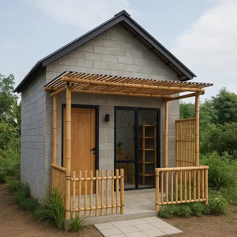 Model Rumah Kecil Tapi Cantik 4x6 Meter dari Batako dan Bambu/AI