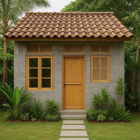 Model Rumah Kecil Tapi Cantik 4x6 Meter dari Batako dan Bambu/AI