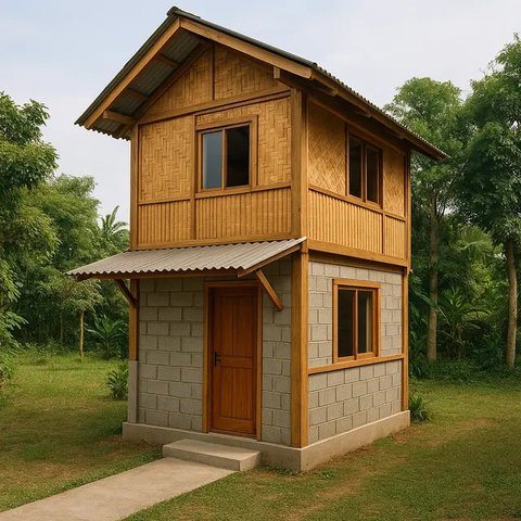 Model Rumah Kecil Tapi Cantik 4x6 Meter dari Batako dan Bambu/AI