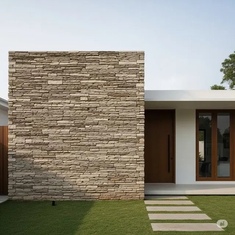 Rumah 43 Minimalis Hemat Budget dengan Aksen Batu Alam