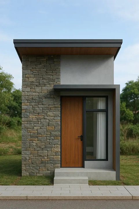 Rumah 43 Minimalis Hemat Budget dengan Aksen Batu Alam