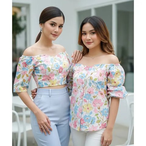 Model Batik Pastel Lengan Sabrina Elegan. Foto: Gemini