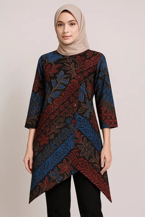 Model Tunik Batik Kancing Samping Terbaru 2025/AI