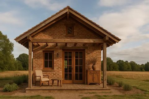 Model Rumah Kecil Tapi Cantik 5x7 Meter dari Bata Ekspos dan Kayu