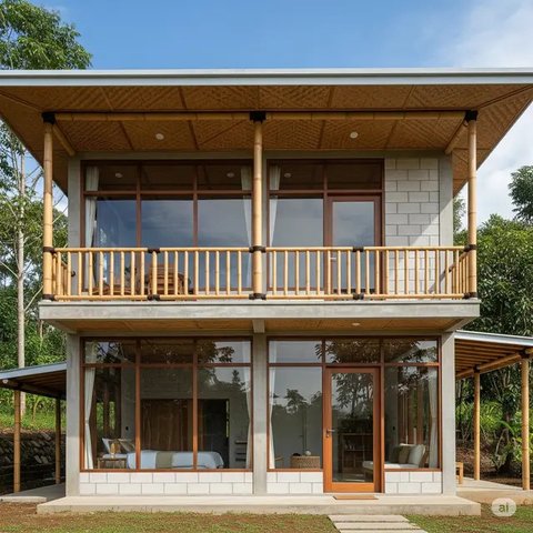 Inspirasi Desain Rumah Kecil Batako dan Bambu Hemat Biaya. Foto: Gemini