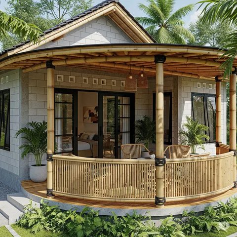 Inspirasi Desain Rumah Kecil Batako dan Bambu Hemat Biaya. Foto: Gemini