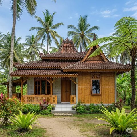 Inspirasi Desain Rumah Kecil Batako dan Bambu Hemat Biaya. Foto: Gemini